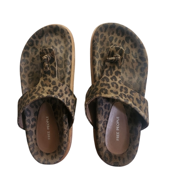FREE PEOPLE MIKA CHESTNUT LEOPARD SUEDE T-STRAP SANDAL SZ 6 - Picture 6 of 15